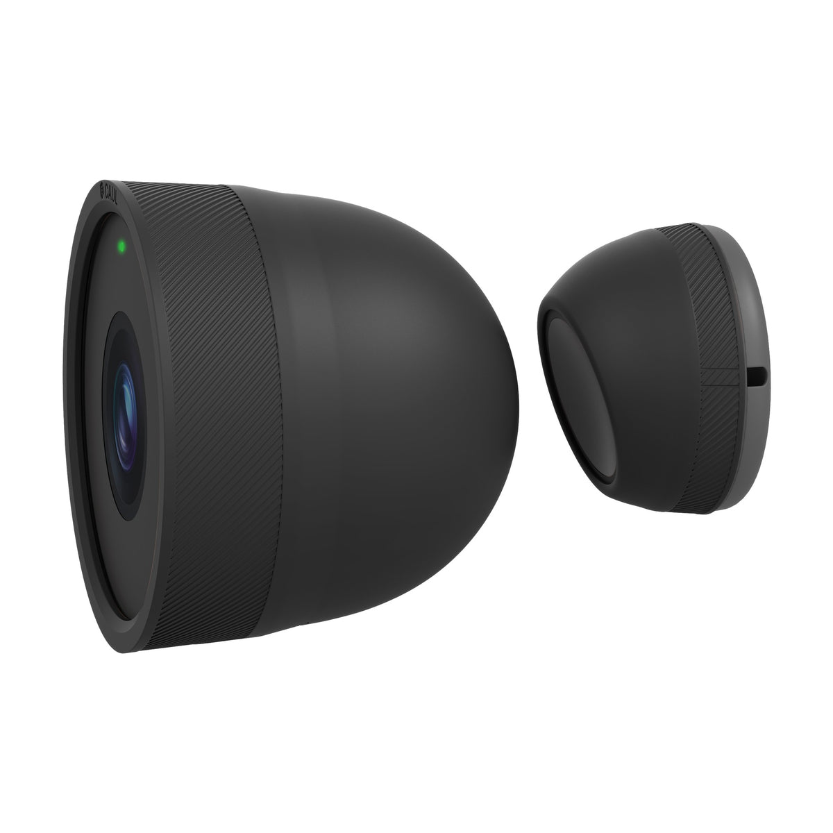 Caul Cover for Google Nest Cam Outdoor (Wired, 2nd Gen), Charcoal, side view with mount cover