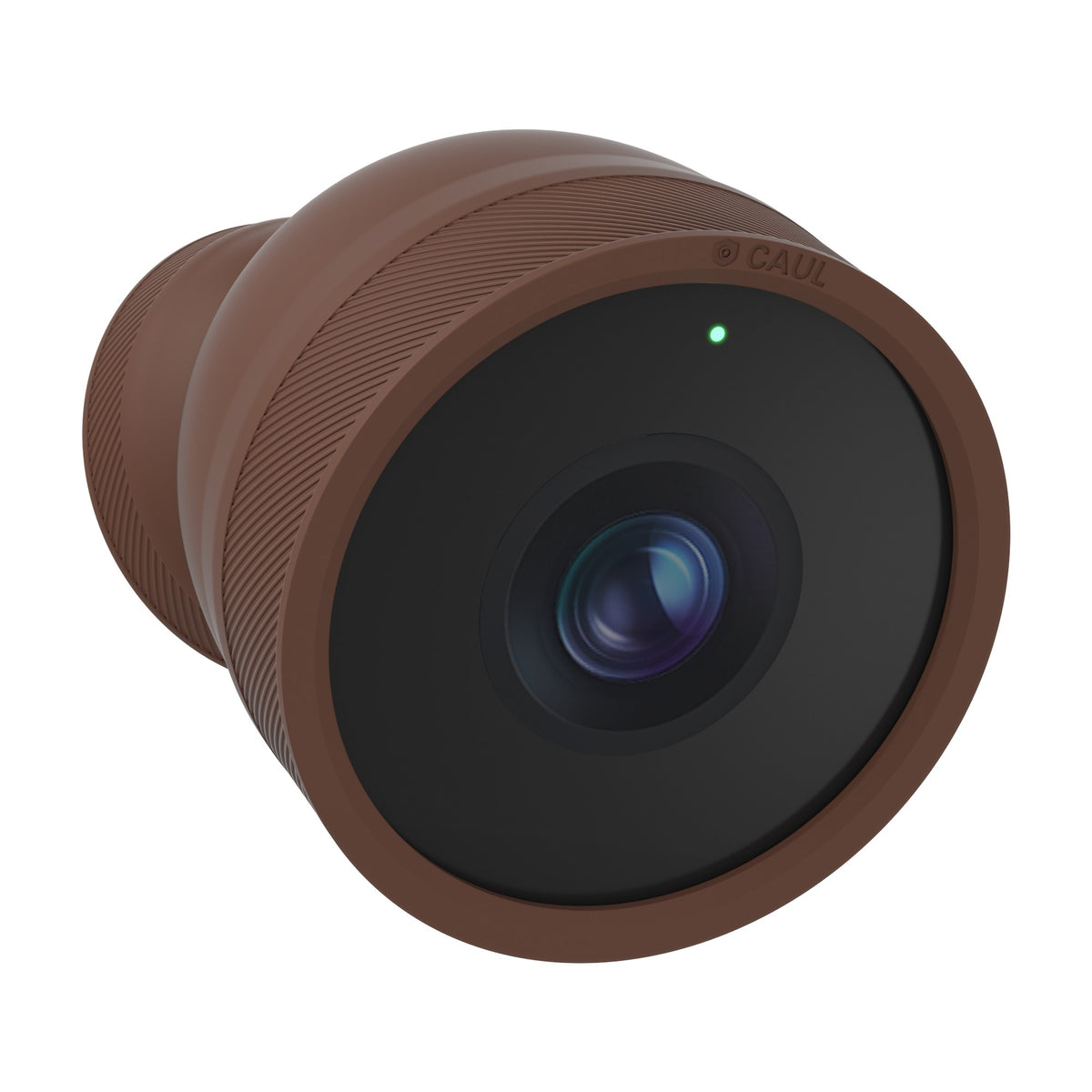 Caul Cover for Google Nest Cam Outdoor (Wired, 2nd Gen), Mocha, three-quarter front view