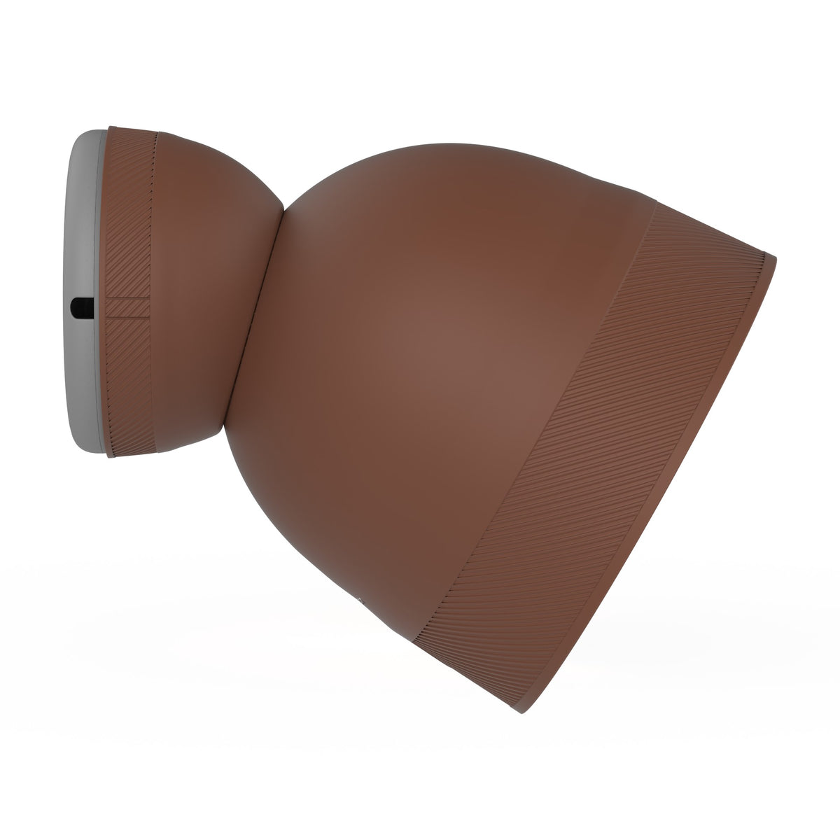 Caul Cover for Google Nest Cam Outdoor (Wired, 2nd Gen), Mocha, side profile, tilted down