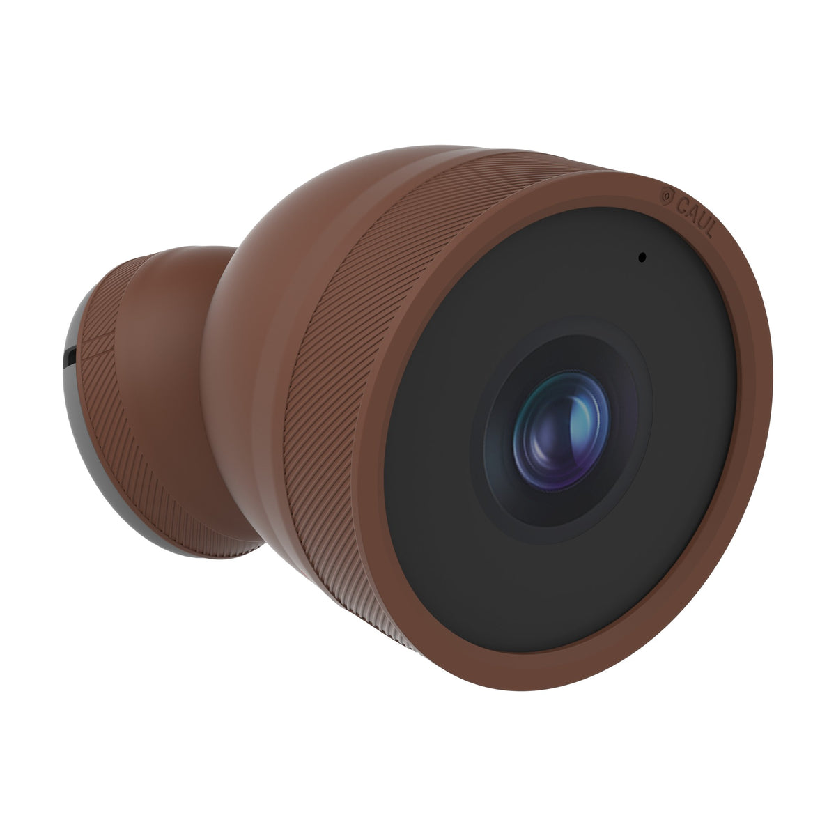 Caul Cover for Google Nest Cam Outdoor (Wired, 2nd Gen), Mocha, three-quarter view