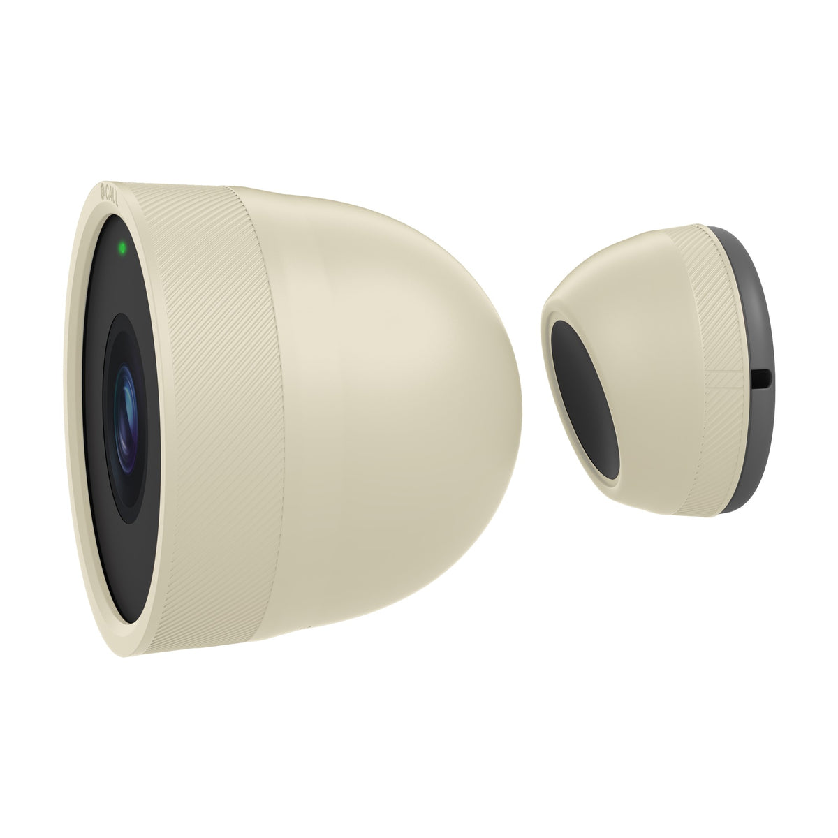 Caul Cover for Google Nest Cam Outdoor (Wired, 2nd Gen), Bone, side view with mount cover